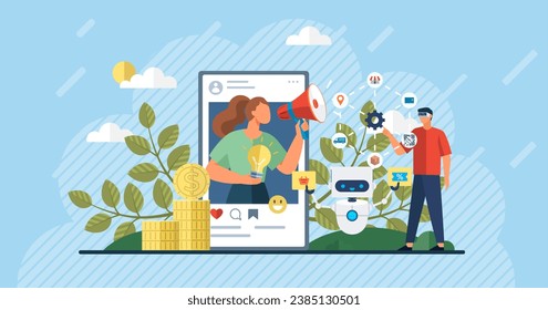 Influencer. Vector illustration. Influencers provide valuable information to their audience through their content Advertisement collaborations with influencers can significantly boost brand awareness