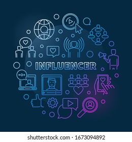 Influencer vector round concept colored outline illustration on dark background