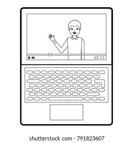 influencer waving hand video content on screen laptop