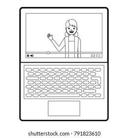 influencer waving hand video content on screen laptop