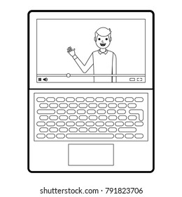 influencer waving hand video content on screen laptop