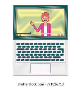 influencer waving hand video content on screen laptop