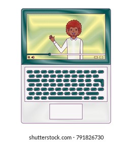 influencer waving hand video content on screen laptop