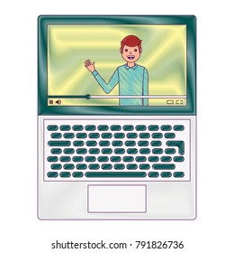 influencer waving hand video content on screen laptop
