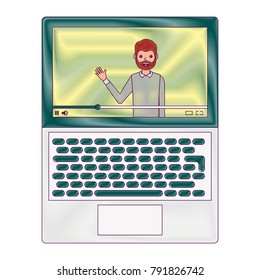 influencer waving hand video content on screen laptop