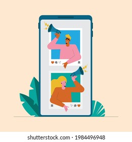 Zuwanderungspaar in Smartphone-Zeichen
