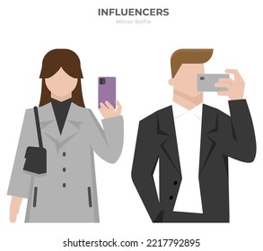 Influencers in mirror selfie posing character icon and illustration.