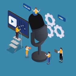 Influencers And Podcasters With A Huge Mic 3d Vector Concept For Banner, Website, Illustration, Landing Page, Flyer, Etc