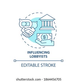 Influencing lobbyists concept icon. Business consulting task idea thin line illustration. Pushing for market opportunities. Vector isolated outline RGB color drawing. Editable stroke