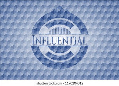 Influential blue badge with geometric pattern.