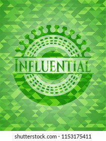 Influential green emblem. Mosaic background