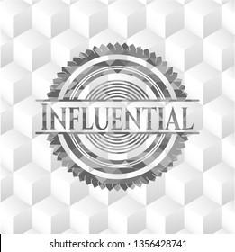 Influential grey emblem with cube white background