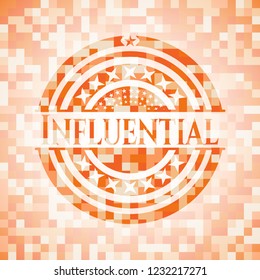 Influential orange tile background illustration. Square geometric mosaic seamless pattern with emblem inside.