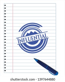 Influential pen effect. Blue ink. Vector Illustration. Detailed.