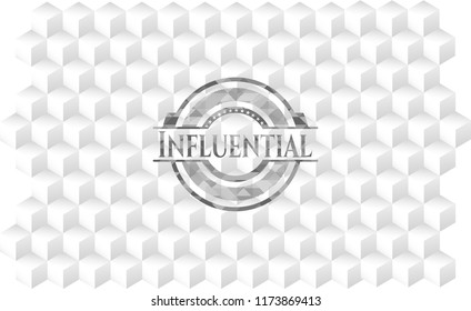 Influential realistic grey emblem with cube white background