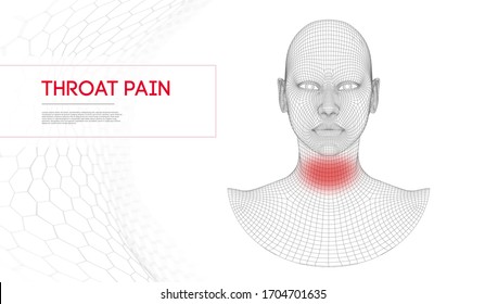 Influenza and cold sick concept vector illustration. Woman swallow winter pain. Throat ache or thyroid problem. Angina concept with red gradient.