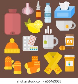 Influenza and cold themed design elements in trendy flat design health medical disease vector