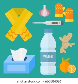 Influenza and cold themed design elements in trendy flat design health medical disease vector
