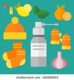 Influenza and cold themed design elements in trendy flat design health medical disease vector