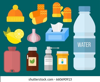 Influenza and cold themed design elements in trendy flat design health medical disease vector