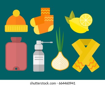 Influenza and cold themed design elements in trendy flat design health medical disease vector