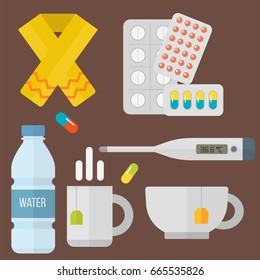 Influenza and cold themed design elements in trendy flat design health medical disease vector