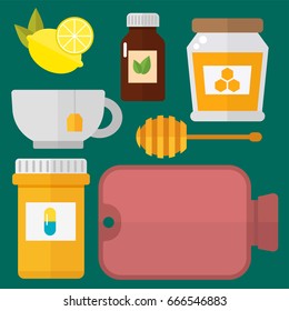 Influenza and cold themed design elements in trendy flat design health medical disease vector