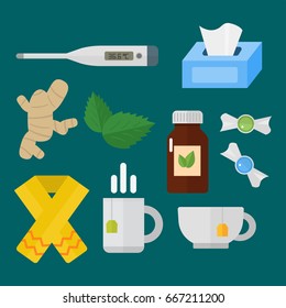Influenza and cold themed design elements in trendy flat design health medical disease vector