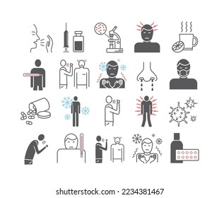 Influenza. Flu Symptom icons set. Vector signs for web graphics.