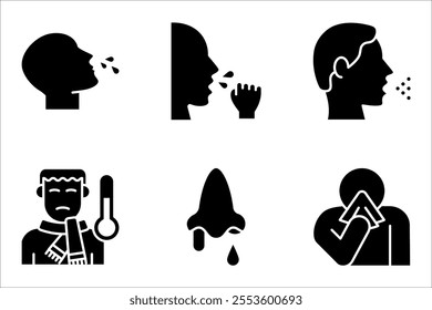 Influenza. Flu Symptoms, Disease, sickness, linear style icons set. vector illustration on white background