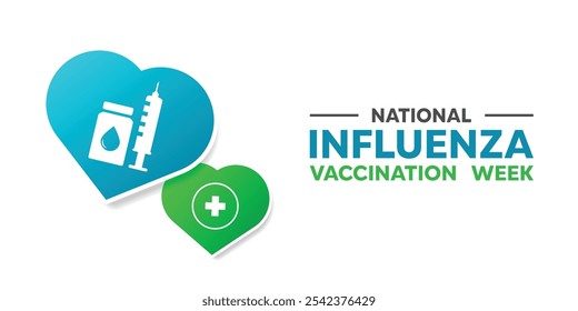 Influenza Immunization Vaccine Week. Heart, syringe, medicine and plus icon. Great for cards, banners, posters, social media and more. White background.