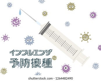 Influenza preventive injection vector poster. /In Japanese it is written "Influenza prevention injection".