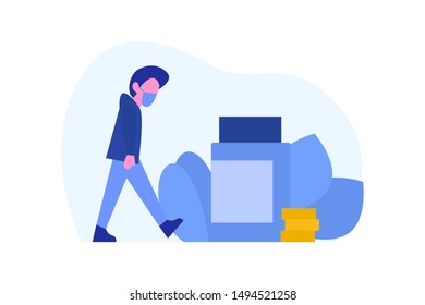 Influenza. Sick man. Flu, viral disease concept vector illustration concept for web landing page template, banner, flyer and presentation