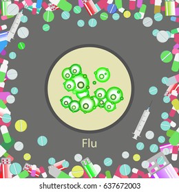 Influenza virus. Flu or cold illness. Flat vector stock illustration