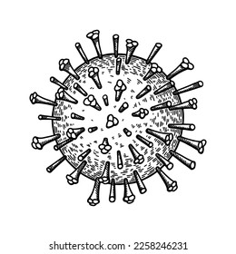 Virus de la gripe aislado en el fondo blanco. Dibujo manual de ilustraciones científicas detalladas y realistas de vectores en el estilo de esbozo