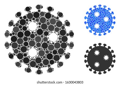 Influenza virus mosaic of circle elements in variable sizes and color tones, based on influenza virus icon. Vector circle elements are composed into blue mosaic.