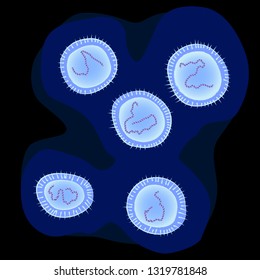Influenza virus on dark background, vector illustration