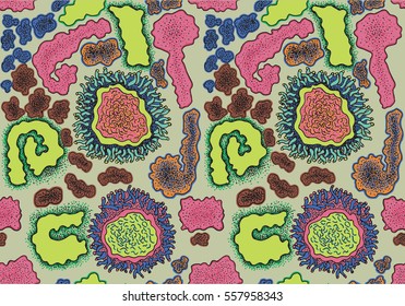 Influenza virus is a schematic view seamless pattern. 