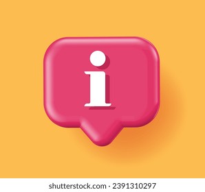 Info 3d sign red bubble icon vector render graphic, important help information hint tip symbol illustration, attention alert notification notice reference, caution warning tutorial pin image clipart 