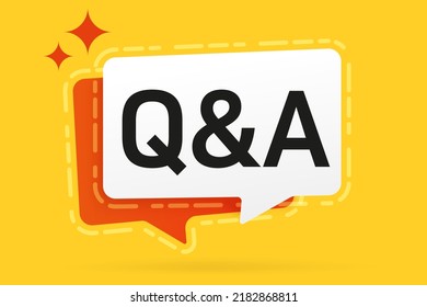 Plantilla de banner de información. Diseño de burbuja de voz con ilustración de vector de frases Q y A. Mensaje de preguntas y respuestas. Banner de promoción de apoyo de calidad. Burbuja de chat QA. Consultar servicio de información de ayuda