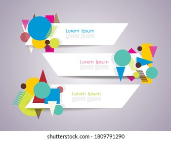 Banners de información con formas geométricas simples, diseño abstracto, vector.
