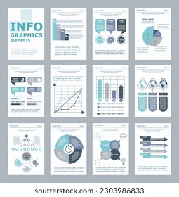Info banners set. Collection of infographics with graphs and charts. Business and financial literacy.Data visualization and statistics. Cartoon flat vector illustrations isolated on white background