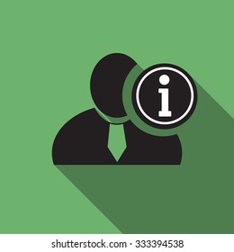 Info black man silhouette icon on the vintage green background, long shadow flat design icon for forums or web