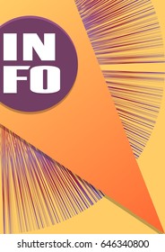 Info book cover in yellow and orange design, purple rays and overlapping triangle shape