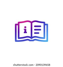 Info book icon with gradient purple effect.