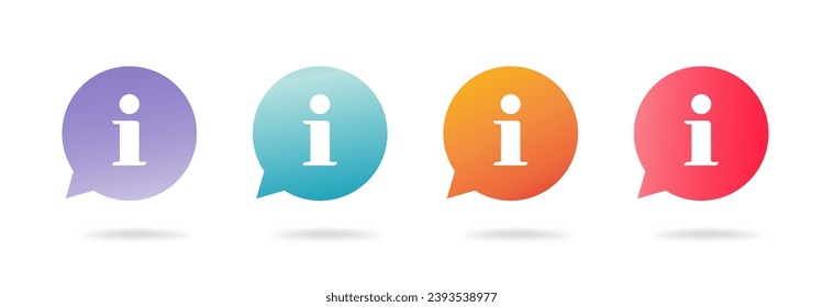 Info bubble sign icon vector set, red green blue orange purple help information modern graphic design, reference hint tip important data sign button, attention alert message notice remark image