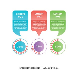 Concepto de botones de información. Lugar para texto, visualización de datos para presentación y página de inicio. Plantilla, disposición y burla. Barra de progreso redonda con porcentajes. Dibujo vectorial plano de dibujos animados