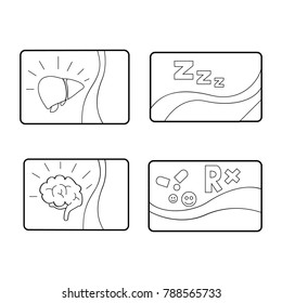 Info card icon set. Outline set of info card vector icons for web design isolated on white background