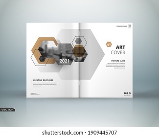 Info card style. White a4 brochure cover design. Fancy banner board. Title sheet model set. Modern vector front page art. City houses texture. Brown frame, lines, brand logo icon. Ad flyer text font