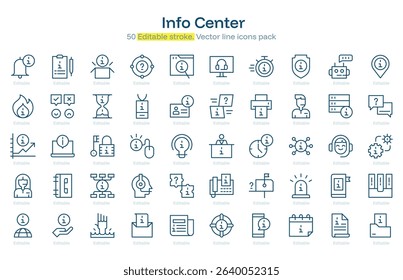 Info Center line icon pack. Info Center Stroke icon set. Editable Stroke icon